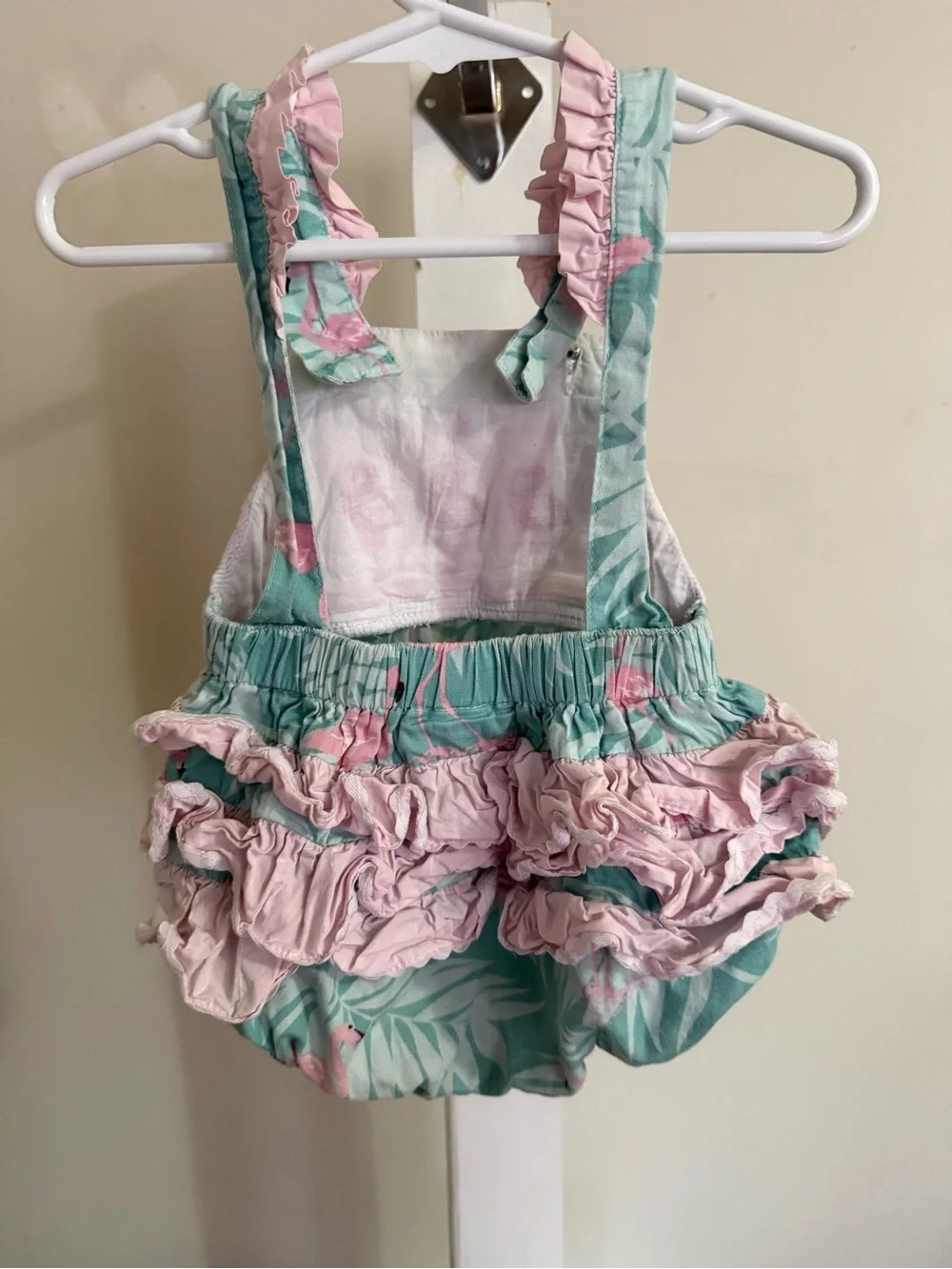 Lil Cactus Smocked Flamingo Ruffle Butt Romper